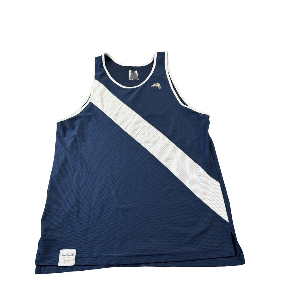 Tracksmith Mens 2:09 Mesh Running Singlet Tank Navy Blue White Sash Small